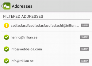 Status of filtered addresses can be seen and settings can be updated.